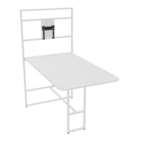 Table Alma réhausse support TV H. 105 cm/196 cm x L. 100 cm x P. 180 cm épaisseur 25mm mélamine blanc neige pietements métal structuré blanc avec goulotte + capot pivotant + gain zippée L. 105 cm