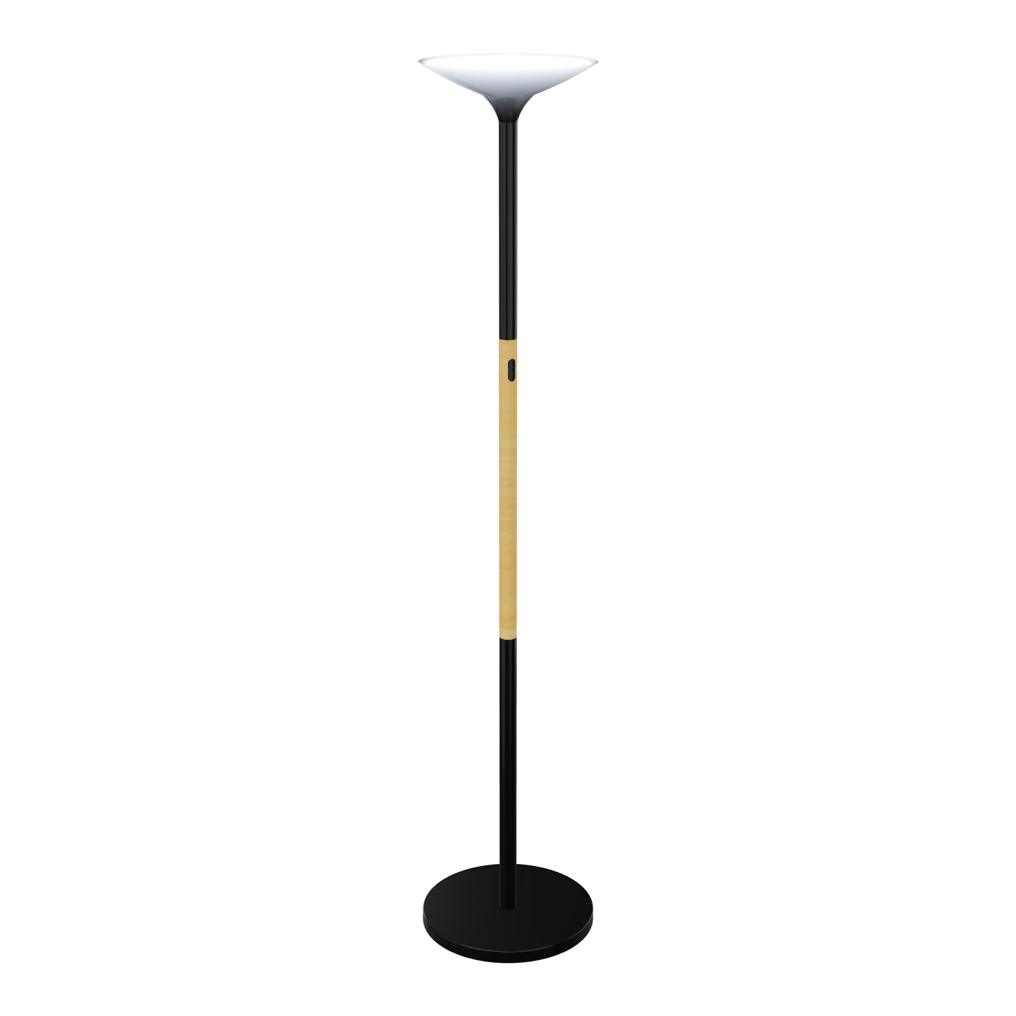 Lampadaire AURA H. 180 cm mat métal lisse noir colonne hêtre