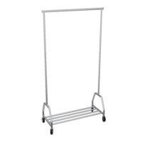 Vestiaire mobile H. 165 x L. 90 x P. 42 cm métal chromé avec étagère inférieure pour accessoires roulettes en plastique ABS (dont 2 avec freins). Charge maxi 55 Kg (jusqu'à 40 cintres)