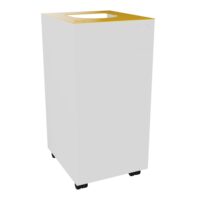 Corbeille de tri sélectif 60L sur roulettes - dessus métal jaune tournesol - corps métal lisse blanc