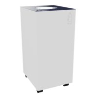 Corbeille de tri sélectif 60L sur roulettes - dessus métal lisse bleu capri - corps métal lisse blanc