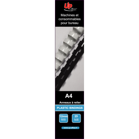 UP OFFICE-ANNEAUX PLASTIQUES 12 MM - NOIR - PACK DE 25
