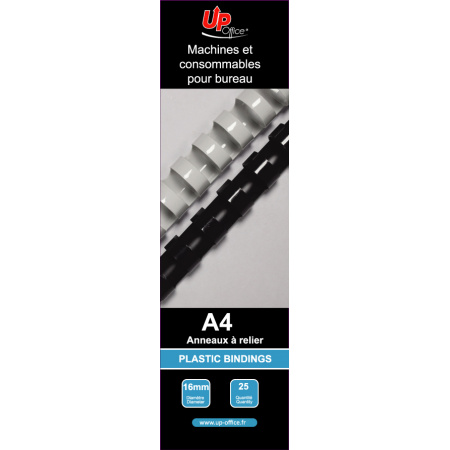 UP OFFICE-ANNEAUX PLASTIQUES 16 MM - NOIR - PACK DE 25
