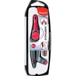 MAPED Compas Stop and Safe à bague + 1 crayon mini Black'Peps assortis Bleu, Orange ou Rose
