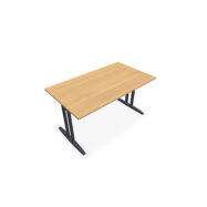 Table de bureau rectangulaire IdoL L. 140 x P. 80 cm décor chêne clair sur pieds I fixes centrés finition gris aluminiumavec traverse - sans carter