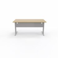 Table de bureau rectangulaire IdoL L. 160 x P. 80 cm décor chêne clair sur pieds L fixes décentrés et voile de fond métal finition gris aluminium - carter finition gris aluminium