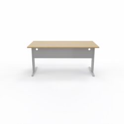 Table de bureau rectangulaire IdoL L. 160 x P. 80 cm décor chêne clair sur pieds L fixes décentrés et voile de fond métal finition gris aluminium - carter finition gris aluminium