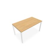 Bureau rectangle Arial L. 140 cm x P 80 cm EP25mm mélamine chêne clair pied carré arche fixe métal lisse blanc