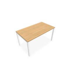 Bureau rectangle Arial L. 140 cm x P 80 cm EP25mm mélamine chêne clair pied carré arche fixe métal lisse blanc