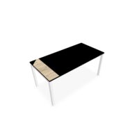Bureau rectangle Arial L. 160 cm x P 80 cm EP25mm mélamine chêne Brunswick pied carré arche fixe métal lisse blanc