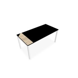 Bureau rectangle Arial L. 160 cm x P 80 cm EP25mm mélamine chêne Brunswick pied carré arche fixe métal lisse blanc