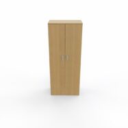 Armoire mélamine Armand 4 tablettes H. 202,1 x L. 80 x P. 43,2 cm corps et top finition mélamine chêne clair avec 2 portes soft-closing mélamine chêne clair - poignées métal gris aluminium