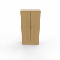 Armoire mélamine Armand 4 tablettes H. 202,1 x L. 100 x P. 43,2 cm corps et top finition mélamine chêne clair avec 2 portes soft-closing mélamine chêne clair - poignées métal gris aluminium