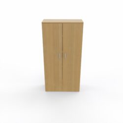 Armoire mélamine Armand 4 tablettes H. 202,1 x L. 100 x P. 43,2 cm corps et top finition mélamine chêne clair avec 2 portes soft-closing mélamine chêne clair - poignées métal gris aluminium