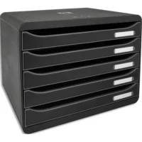 EXACOMPTA Module de classement 5 tiroirs BIG BOX. Coloris Noir. Dim : L27 x H27,1 x P35,5 cm