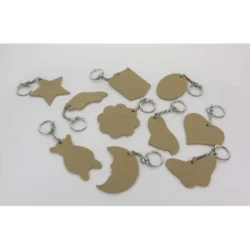 O COLOR Assortiment 10 porte-clés en bois : coeur, étoile, lune, rond …