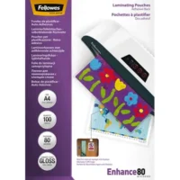 FELLOWES Pack de 100 pochettes A4 dos adhésif 80 microns 5302202