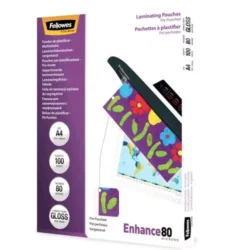 FELLOWES Pack de 100 pochettes pré perforées brillantes A4 80 microns 5452502