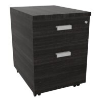 Caisson mobile MOKA 2 tiroirs L. 42 x P. 55,5 x H. 58,7 cm mélamine chêne café avec 1 dossier suspendu et 2 poignées métal lisse gris aluminium