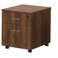 Caisson mobile MOKA 2 tiroirs L. 42 x P. 55,5 x H. 58,7 cm mélamine noyer brun avec 1 dossier suspendu et 2 poignées métal lisse gris aluminium