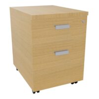 Caisson mobile MOKA 2 tiroirs L. 42 x P. 55,5 x H. 58,7 cm mélamine chêne clair avec 1 dossier suspendu et 2 poignées métal lisse gris aluminium