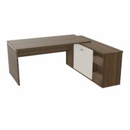 Table de bureau rectangulaire Moka sur retour porteur L. 202 cm mélamine noyer brun  porte coulissante mélamine lin