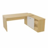 Table de bureau rectangulaire Moka sur retour porteur L. 202 cm mélamine chêne clair  porte coulissante mélamine lin
