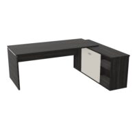Table de bureau rectangulaire Moka sur retour porteur L. 202 cm mélamine chêne café porte coulissante mélamine lin
