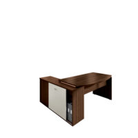 Table de bureau arqué Moka sur retour porteur L. 202 cm mélamine noyer brun porte coulissante mélamine lin