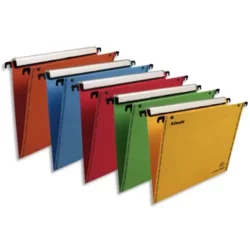 ESSELTE Paquet 10 dossiers suspendus VMG TIROIR en kraft 240g. Fond V, bouton-pression. Coloris assortis