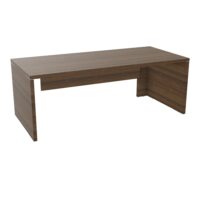 Table rectangulaire Kara L. 200 cm x 90. cm mélamine noyer brun piètement panneau mélamine noyer brun + voile de fond