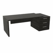 Table rectangulaire Kara sur caisson porteur 3 tiroirs L. 210 cm x 90. cm mélamine chêne café piètement panneau mélamine chêne café + voile de fond