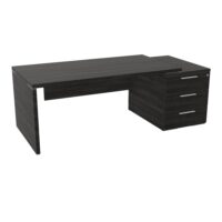 Table rectangulaire Kara sur caisson porteur 3 tiroirs L. 210 cm x 90. cm mélamine chêne café piètement panneau mélamine chêne café + voile de fond