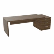 Table rectangulaire Kara sur caisson porteur 3 tiroirs L. 240 cm x 90. cm mélamine noyer brun piètement panneau mélamine noyer brun + voile de fon