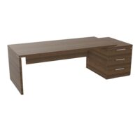 Table rectangulaire Kara sur caisson porteur 3 tiroirs L. 240 cm x 90. cm mélamine noyer brun piètement panneau mélamine noyer brun + voile de fon