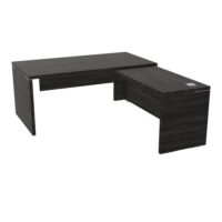 Table rectangulaire Kara L. 170 cm x 200. cm mélamine chêne café avec retour aligné piètement panneau mélamine chêne café + voile de fond