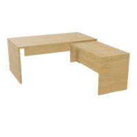 Table rectangulaire Kara L. 170 cm x 200. cm mélamine chêne clair avec retour aligné piètement panneau mélamine chêne clair + voile de fond