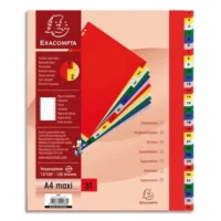 EXACOMPTA Jeu d'intercalaires numériques en polypropylène. 31 touches multicolores. Format A4+.