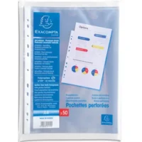 EXACOMPTA Sachet de 50 pochettes perforées A4 en polypropylène lisse 6/100e
