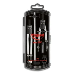 MAPED Coffret 5 pièces : 1 Compas 13 cm + 1 Compas Ballustre 105 mm + 1 allonge 14 cm + étui-mine + bague