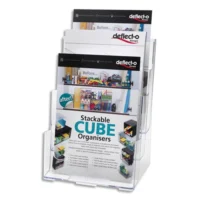 DEFLECTO Porte-brochures 3 compartiments A4 vertical incliné en polystyrène.