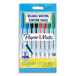 PAPERMATE Sachet de 8 stylos bille 045 à capuchon pointe moyenne 0,7 mm. Assortis standard.