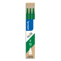 PILOT Set de 3 recharges pour roller FriXion. Pointe fine 0,5 mm. Encre Verte