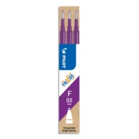 PILOT Set de 3 recharges pour roller FriXion. Pointe fine 0,5 mm. Encre Violet