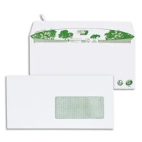 GPV Boîte de 200 enveloppes recyclées extra Blanches Erapure, format DL 110x220mm fenetre 45x100mm 80g