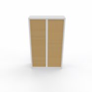 Armoire à rideaux H. 198 x L. 120 x P. 43 cm - corps blanc - rideaux chêne clair - équipée de 4 tablettes + rail