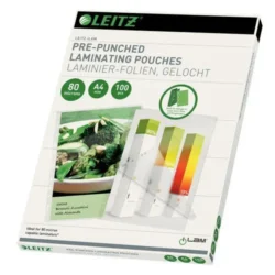 LEITZ Pack de 100 pochettes iLAM pour plastification à chaud, A4, 80 microns, pré-perforées 16918