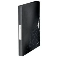 LEITZ Boîte de classement WOW en polypropylène. Dos de 3 cm. Fermeture par élastique. Coloris Noir