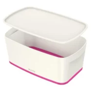 LEITZ Boîte MYBOX small avec couvercle en ABS. Coloris Blanc fond Rose