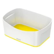 LEITZ Bac de rangement MYBOX small sans couvercle en ABS. Coloris Blanc fond Jaune